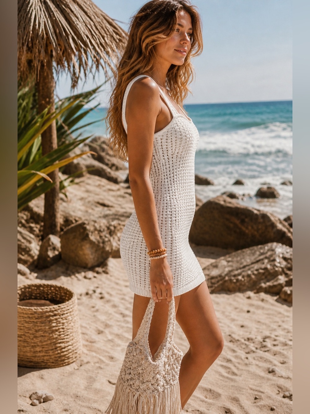 GAP Crochet Knit Mini Dress – Boho Beach Cover-Up | Off-White/Ivory - Picture 2 of 9